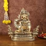 Brass Tara Devi Seated on Lion Idol | 16" Himalayan Art | 14kg Sacred Masterpiece | Divine Mountain Goddess | Jaipurio